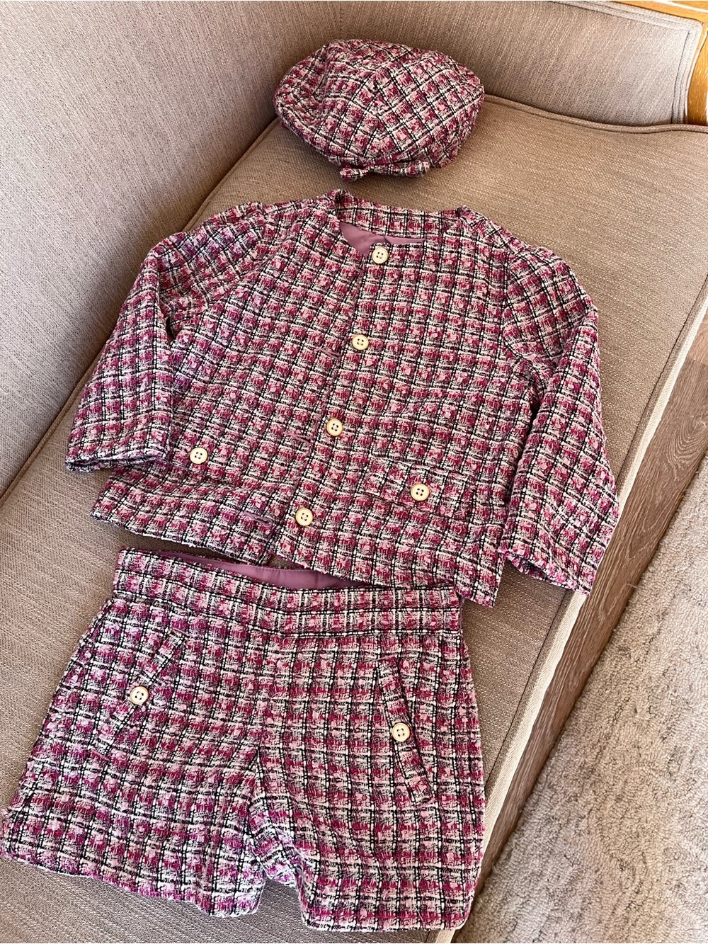 Pink Tweed 3-Piece Set with Beret